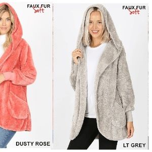 NEW FURRY SOFT TEDDY BEAR HOODED CARDIGAN JACKETS